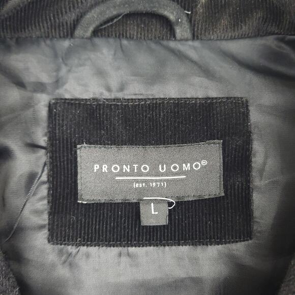 Pronto Uomo Men's Vest Jacket Sz Large Quilted Full Zip Mock Neck Black & Gray - Picture 5 of 10